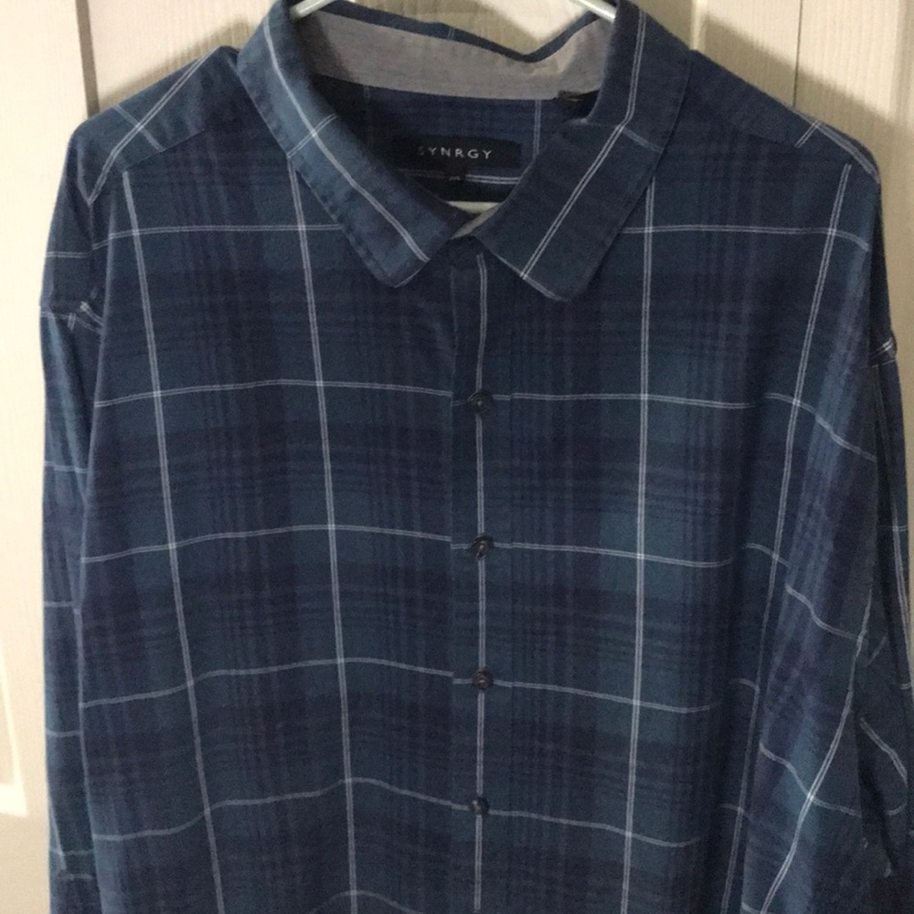 Blue & Green plaid casual button down shirt